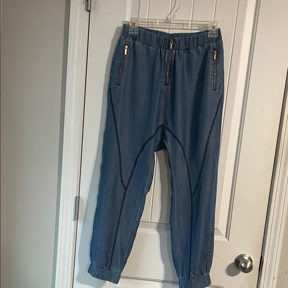 bebe Blue Pants with Zipper Details